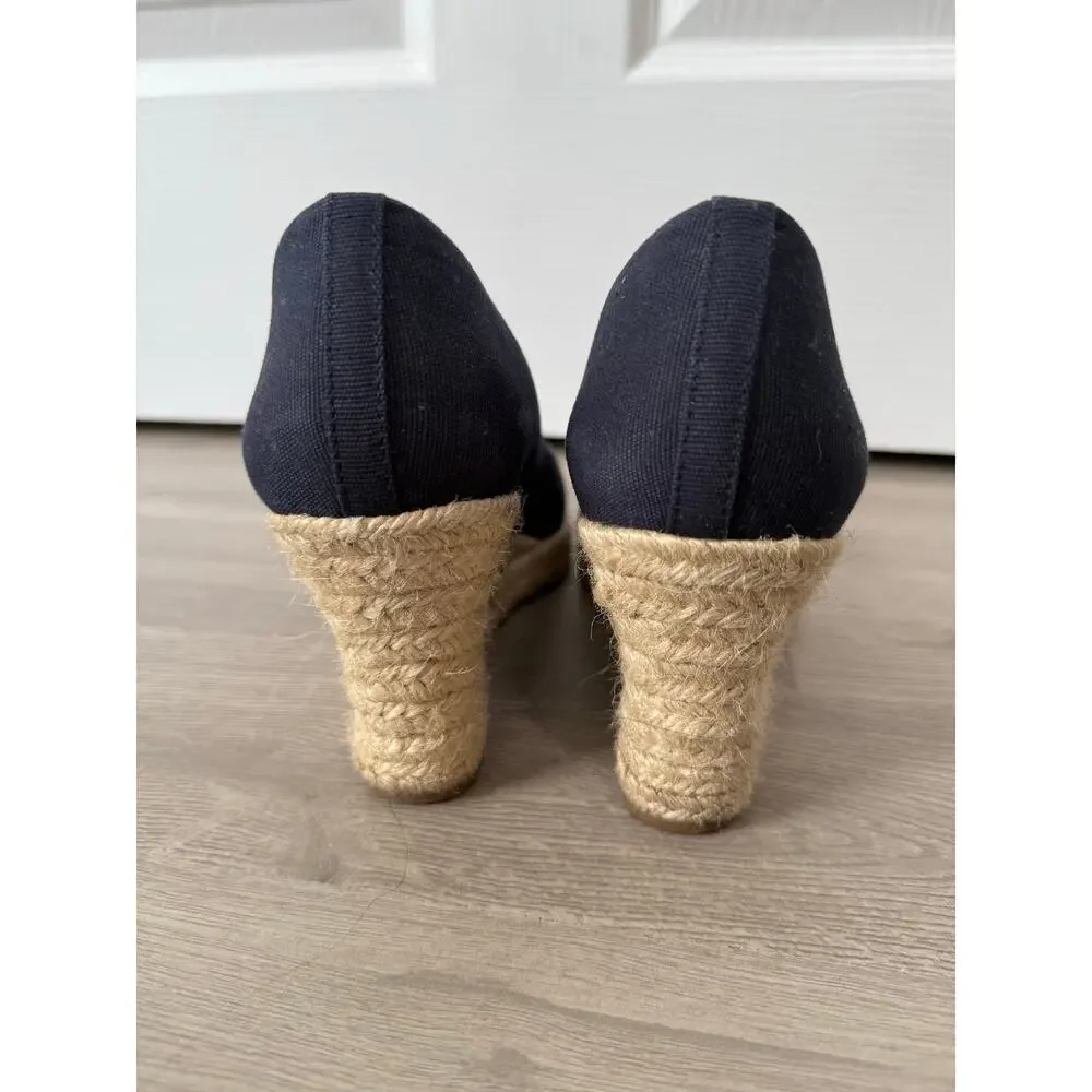 J.Crew Women's Navy Canvas Wedge Espadrille Heels Size 8